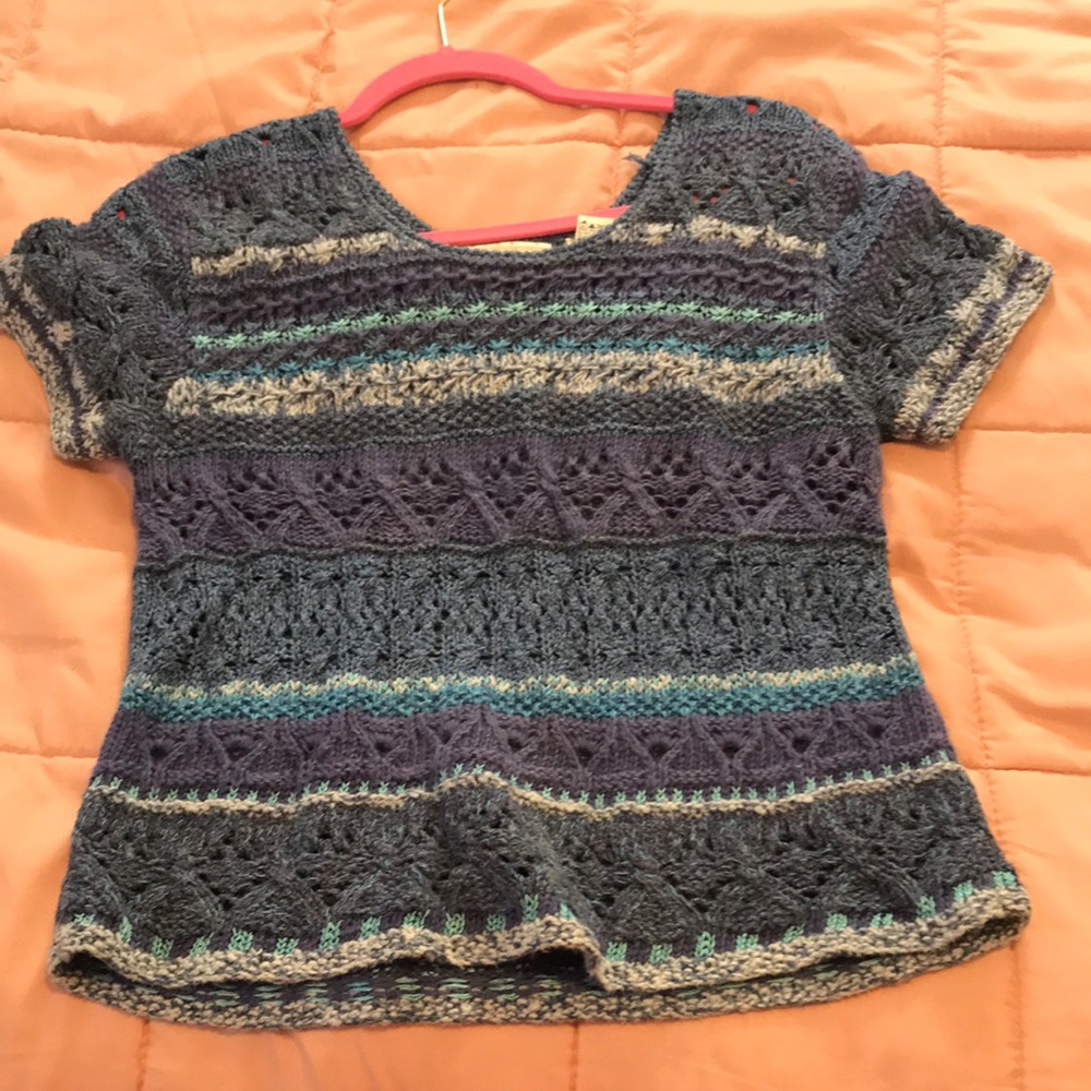 Sigrid Olsen sport blue short sleeve sweater